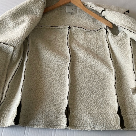 J.O.A. Olive Bomber Jacket withShearling Collar Faux Suede Sherpa Moto Cabincore - Picture 5 of 14